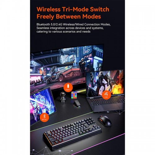 Игровая клавиатура Meetion Tri-Mode RGB с подсветкой, механическая клавиатура MK14 |BT5.0/2.4G/проводная| (раскладки UA/RU/EN) белая