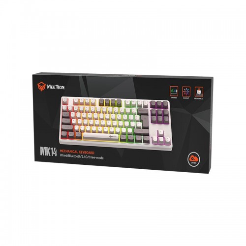 Игровая клавиатура Meetion Tri-Mode RGB с подсветкой, механическая клавиатура MK14 |BT5.0/2.4G/проводная| (раскладки UA/RU/EN) белая