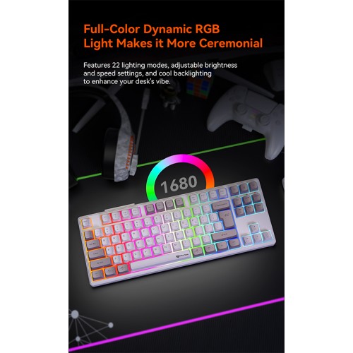 Игровая клавиатура Meetion Tri-Mode RGB с подсветкой, механическая клавиатура MK14 |BT5.0/2.4G/проводная| (раскладки UA/RU/EN) белая