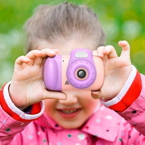 Детская цифровая фото-видео камера HOCO Dual lens children camera DV201 |2.4" ips экран, 1080p видео| розовая