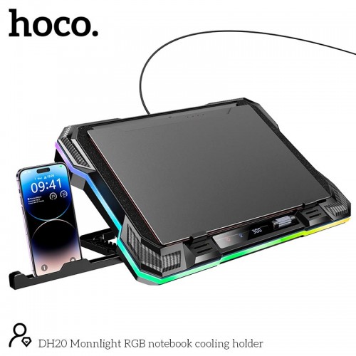 Куллер для Ноутбука Hoco Monnlight RGB notebook cooling holder DH20 |10RGB Mode, 7 level, 2USB| black