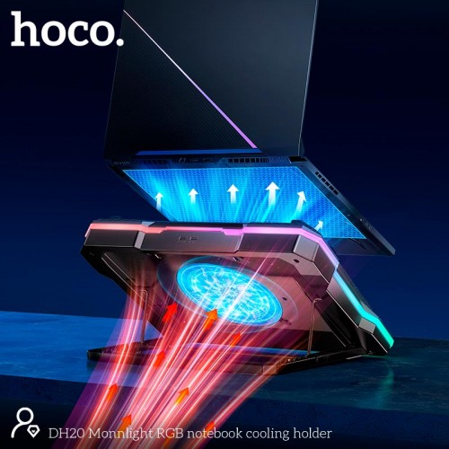 Куллер для Ноутбука Hoco Monnlight RGB notebook cooling holder DH20 |10RGB Mode, 7 level, 2USB| black