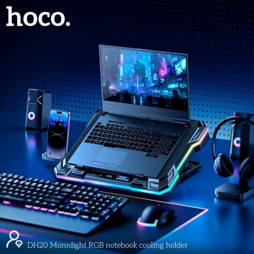 Куллер для Ноутбука Hoco Monnlight RGB notebook cooling holder DH20 |10RGB Mode, 7 level, 2USB| black