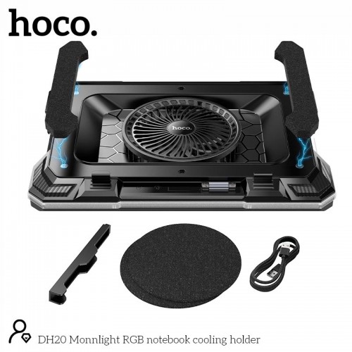 Куллер для Ноутбука Hoco Monnlight RGB notebook cooling holder DH20 |10RGB Mode, 7 level, 2USB| black