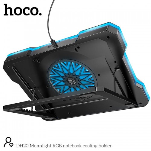 Куллер для Ноутбука Hoco Monnlight RGB notebook cooling holder DH20 |10RGB Mode, 7 level, 2USB| black