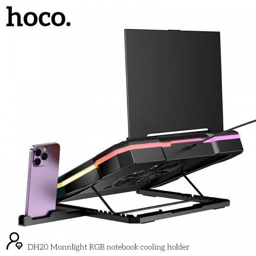 Куллер для Ноутбука Hoco Monnlight RGB notebook cooling holder DH20 |10RGB Mode, 7 level, 2USB| black