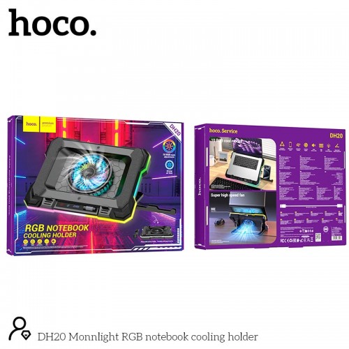 Куллер для Ноутбука Hoco Monnlight RGB notebook cooling holder DH20 |10RGB Mode, 7 level, 2USB| black