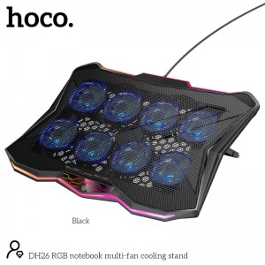 Кулер для ноутбука HOCO RGB notebook multi-fan cooling stand DH26 |10RGB Mode, 8 fans, 2USB, 17"| black