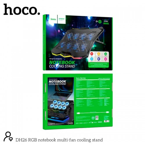 Кулер для ноутбука HOCO RGB notebook multi-fan cooling stand DH26 |10RGB Mode, 8 fans, 2USB, 17"| black