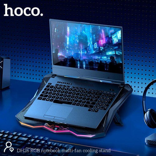 Кулер для ноутбука HOCO RGB notebook multi-fan cooling stand DH26 |10RGB Mode, 8 fans, 2USB, 17"| black