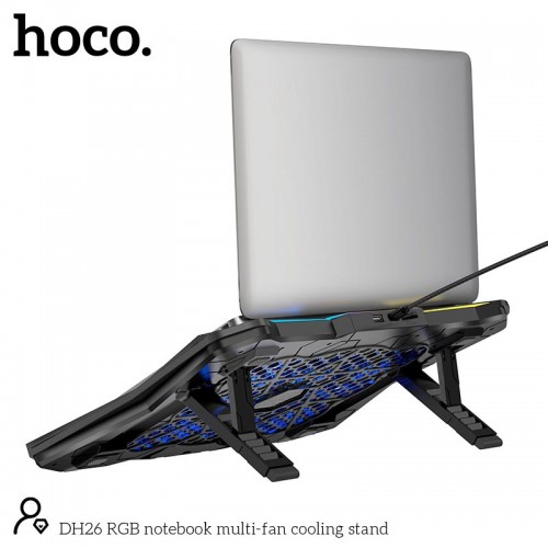 Кулер для ноутбука HOCO RGB notebook multi-fan cooling stand DH26 |10RGB Mode, 8 fans, 2USB, 17"| black