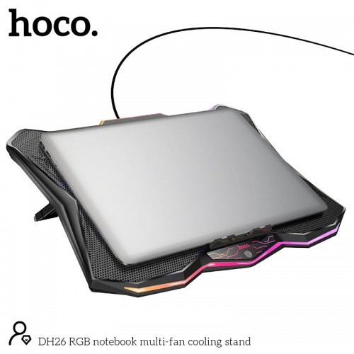 Кулер для ноутбука HOCO RGB notebook multi-fan cooling stand DH26 |10RGB Mode, 8 fans, 2USB, 17"| black