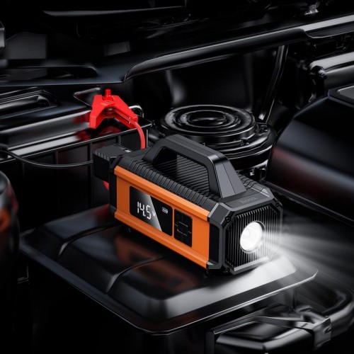 Бустер-насос для авто Hoco Intelligent air pump with emergency start-up power bank QS4 10000mAh |360A/800A, 1.8-3.8 bar| black