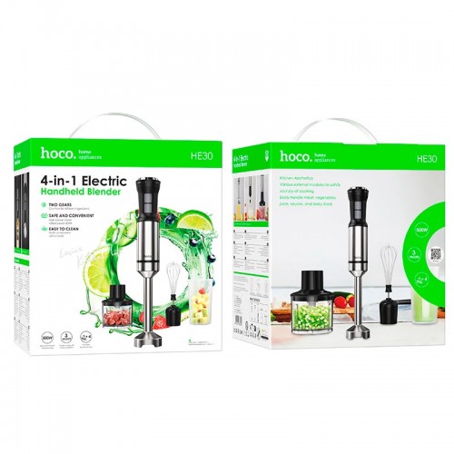 Ручний блендер HOCO 4-in-1 handheld blender HE30 |500W, 3 Mode, 4 gear| silver