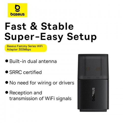 Baseus FastJoy Series WiFi Adapter 300Mbps (B01317600111-03) black