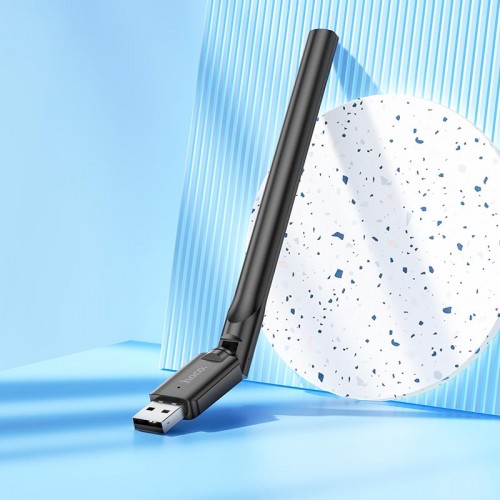 WiFi Adapter HOCO WiFi4 USB external antenna wireless network card HI32 |2.4GHz, 150Mbps, USB2.0| black