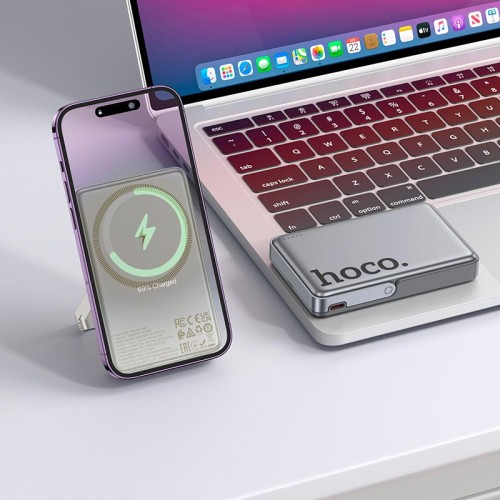 Power Bank HOCO Sunlight magnetic suction + holder Q36A 10000mAh |1Type-C, 20W/3A, PD/QC| metal-grey