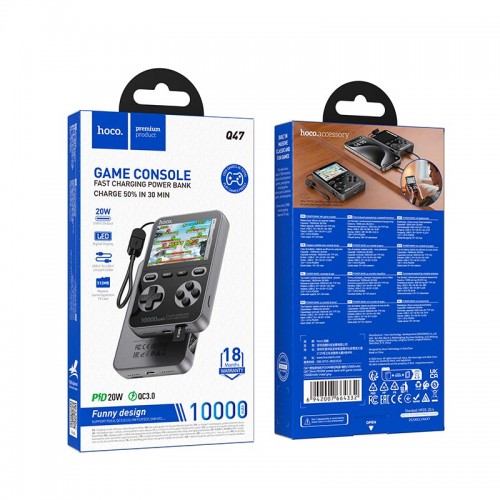 Power Bank HOCO Shine with game console Q47 10000mAh |1Type-C, 20W/3A, PD/QC| metal-grey