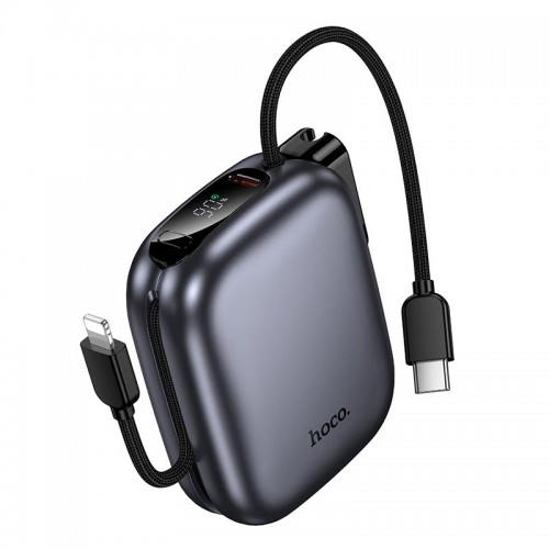 Power Bank HOCO Peak with cable Q49 10000mAh |2Type-C/Lightning, 20W/3A, PD/QC| metal-grey