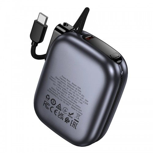 Power Bank HOCO Peak with cable Q49 10000mAh |2Type-C/Lightning, 20W/3A, PD/QC| metal-grey