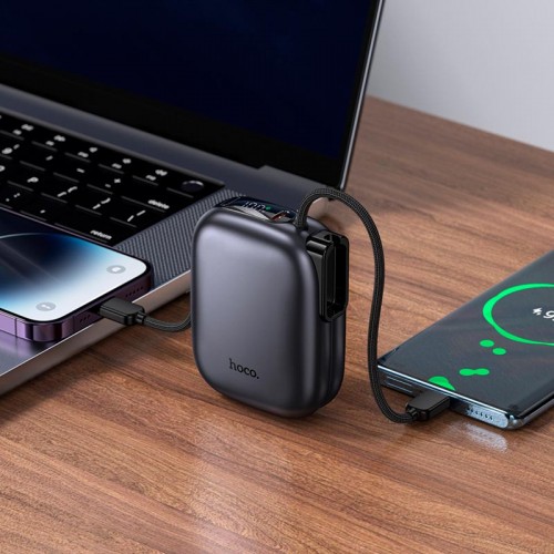 Power Bank HOCO Peak with cable Q49 10000mAh |2Type-C/Lightning, 20W/3A, PD/QC| metal-grey