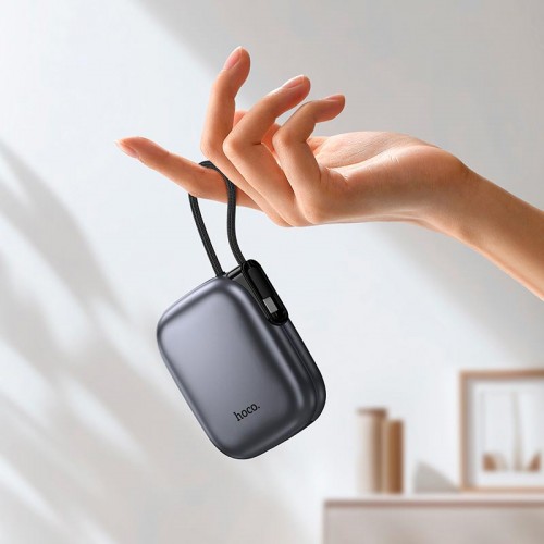 Power Bank HOCO Peak with cable Q49 10000mAh |2Type-C/Lightning, 20W/3A, PD/QC| metal-grey