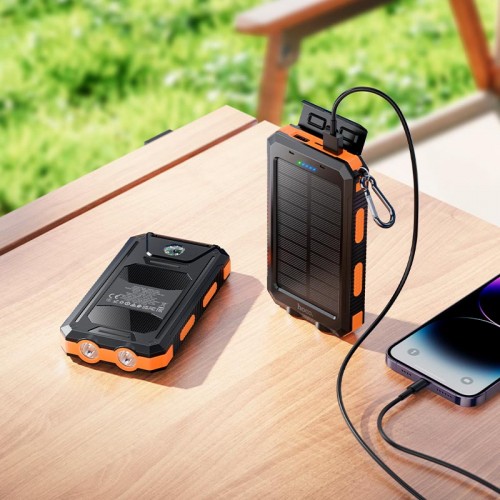 Power Bank HOCO Platinum solar dual lighting J164 8000mAh |2USB/1Type-C, 2A| black