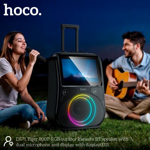 Акустика-караоке HOCO RGB outdoor karaoke BT дисплей з двома мікрофоном і дисплеєм 800p DS71 |BT5.0, USB/AUX/TF, 60W, 3h, EQ| black