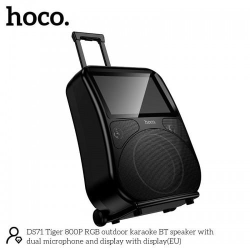 Акустика-караоке HOCO RGB outdoor karaoke BT дисплей з двома мікрофоном і дисплеєм 800p DS71 |BT5.0, USB/AUX/TF, 60W, 3h, EQ| black