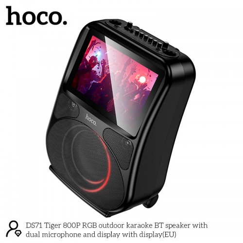 Акустика-караоке HOCO RGB outdoor karaoke BT дисплей з двома мікрофоном і дисплеєм 800p DS71 |BT5.0, USB/AUX/TF, 60W, 3h, EQ| black