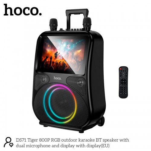 Акустика-караоке HOCO RGB outdoor karaoke BT дисплей з двома мікрофоном і дисплеєм 800p DS71 |BT5.0, USB/AUX/TF, 60W, 3h, EQ| black
