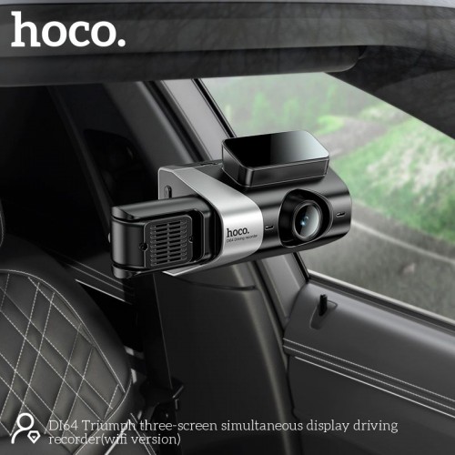 Відеореєстратор HOCO Triumph three-screen simultaneous display driving recorder DI64 (wifi version) |720p/480p+480p rear, 3"| black