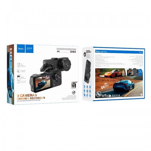 Відеореєстратор HOCO Universe three-screen simultaneous display driving recorder DI63 (wifi version) |720p/480p+480p rear, 2"| black