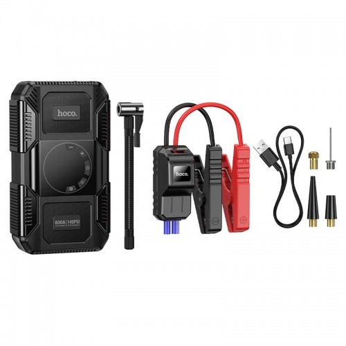 Бустер-насос для авто HOCO Clever Intelligent air pump+emergency start-up power bank QS6 (8000mAh) |800A, 10Bar, 145PSI| Black