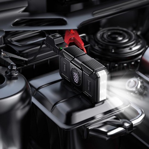 Бустер-насос для авто HOCO Clever Intelligent air pump+emergency start-up power bank QS6 (8000mAh) |800A, 10Bar, 145PSI| Black