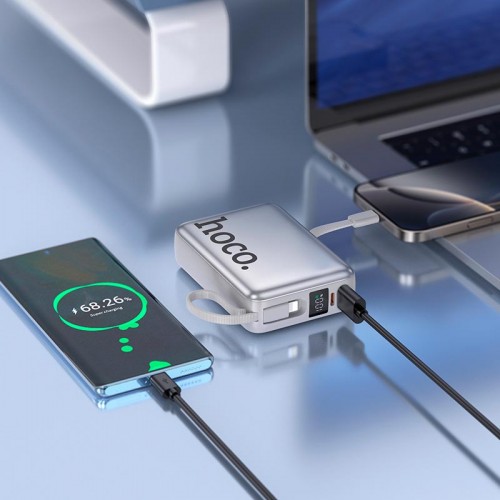 Power Bank HOCO Eminente with IP + C cable Q39 20000mAh |1USB/1Type-C, 22.5W/3A, PD/QC| grey