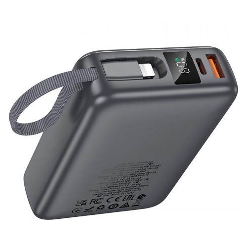 Power Bank HOCO Eminente with IP + C cable Q39 20000mAh |1USB/1Type-C, 22.5W/3A, PD/QC| grey