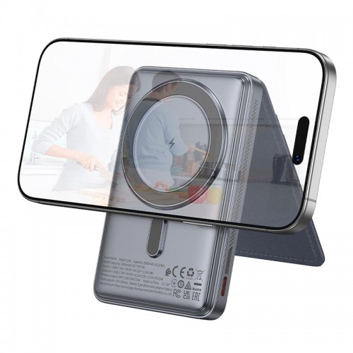 Power Bank HOCO Title magnetic+card holder+phone holder Q46 5000mAh |1Type-C, 20W/3A, PD/QC| grey