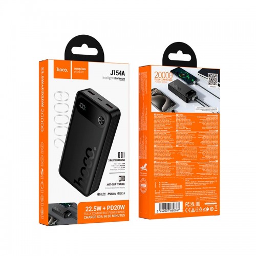 Power Bank HOCO Victorious PD fully compatible J154A 20000mAh |2USB/1Type-C, 22.5W/3A, PD/QC| black