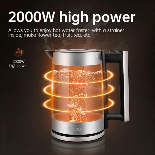 Електрочайник HOCO Kitchen high boron glass electric kettle HA01A |1.8L| silver