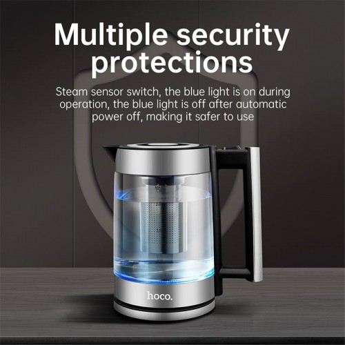 Електрочайник HOCO Kitchen high boron glass electric kettle HA01A |1.8L| silver