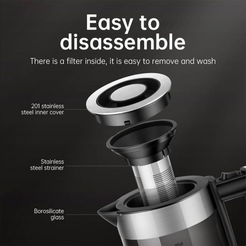 Електрочайник HOCO Kitchen high boron glass electric kettle HA01A |1.8L| silver