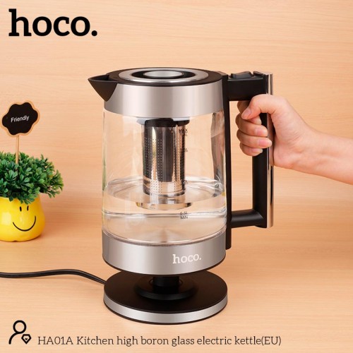 Електрочайник HOCO Kitchen high boron glass electric kettle HA01A |1.8L| silver