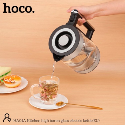 Електрочайник HOCO Kitchen high boron glass electric kettle HA01A |1.8L| silver