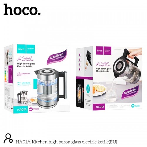 Електрочайник HOCO Kitchen high boron glass electric kettle HA01A |1.8L| silver