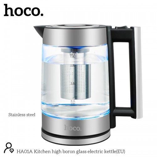 Електрочайник HOCO Kitchen high boron glass electric kettle HA01A |1.8L| silver