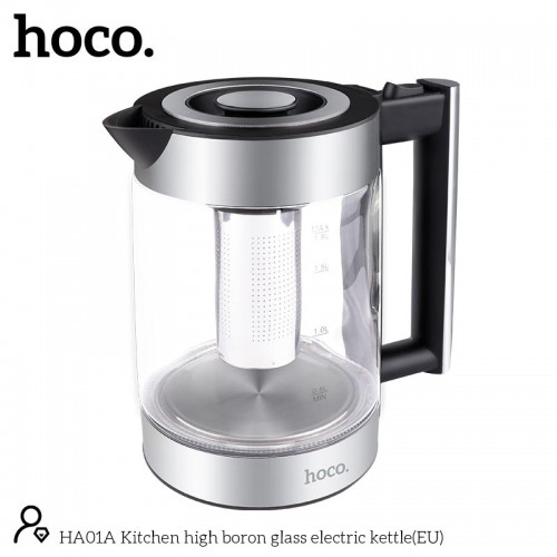 Електрочайник HOCO Kitchen high boron glass electric kettle HA01A |1.8L| silver