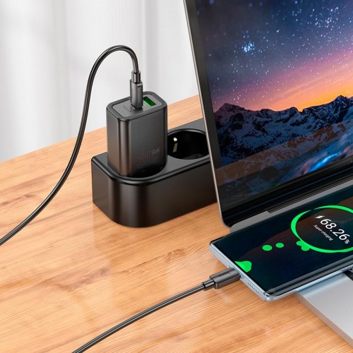 Адаптер сетевой HOCO Gentle charger N63 |1USB/1Type-C, 30W/3A, PD/QC| black