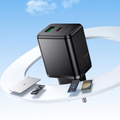 Адаптер мережний HOCO Smart multi-protocol charger C157A |1USB\1Type-C, PD/QC, 30W/3A\ black