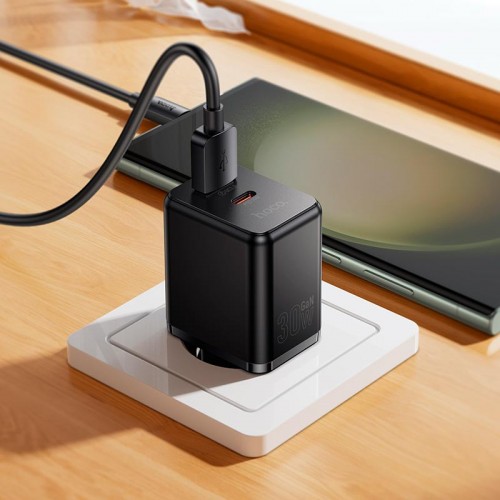 Адаптер мережний HOCO Smart multi-protocol charger C157A |1USB\1Type-C, PD/QC, 30W/3A\ black